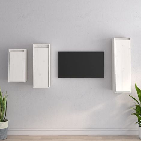 Meubles TV 3 pcs Blanc Bois massif de pin (1/5)