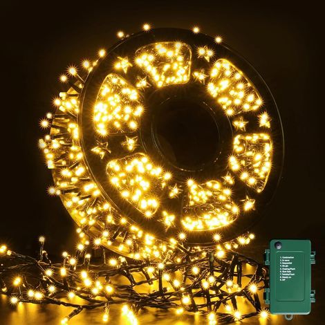 Guirlande lumineuse d'extérieur à 1000 LED, 50 m, 8 modes, à piles, pour intérieur et extérieur, avec minuterie de 6 h, blanc chaud, étanche, décorations de Noël pour sapin de Noël, chambre, jardin