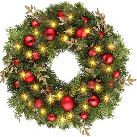 Weihnachtskranz, Türkranz, künstlicher Kranz mit Haken, Weihnachtsdekorationskranz, für Weihnachten, Türdekoration zu Thanksgiving, Wand, Kamin (B, 30) (1/5)