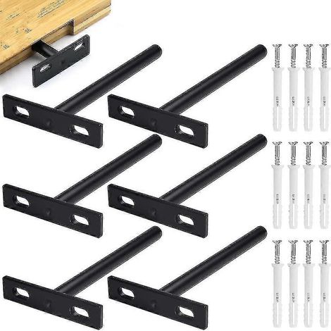 Support d'étagère flottante, 4 ou 6 pièces, métal invisible, fixation dissimulée renforcée, bois invisible 10 mm - JV [DB]-AquaForge (1/4)