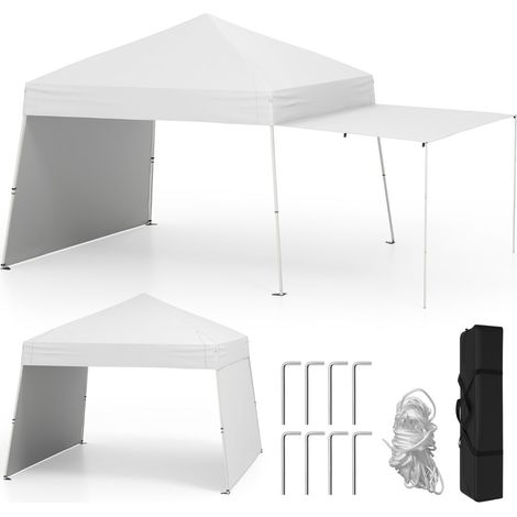 tente pop-up 430 x 280 x 254/264 cm avec auvent et protection solaire pour activités extérieures en oxford blanc