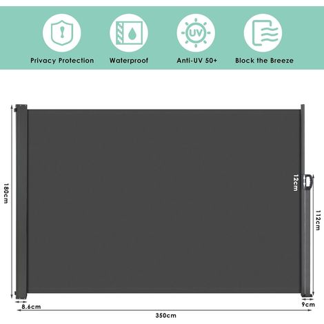 Liferun – Store latéral extensible 180x350 cm – Protection solaire imperméable – Brise-vue rétractable en polyester – Installation facile