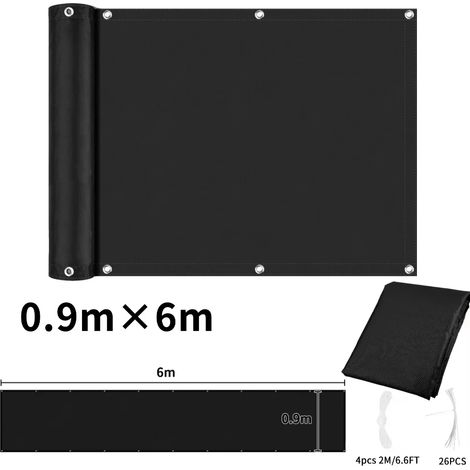 (Noir 90x600CM) Tissu pare-soleil imperméable avec perforations, pour balcon extérieur, terrasse, écran d'intimité de jardin. (1/5)