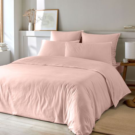 Parure de lit 240x220 bambou lavé rose Terre de Nuit