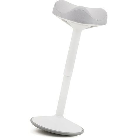 Tabouret Dynamique à Bascule, Améliore la Posture, Base bombée antidérapante, Assise Confort matelassée Forme Selle, Hauteur réglable, Assis-Debout, Travail Bureau, Maison, Dessin – Blanc-Gris (1/5)