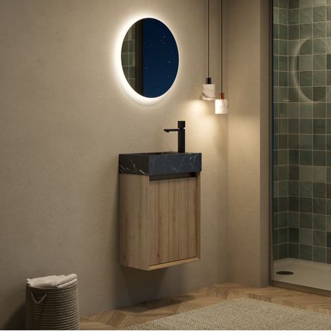 Mobile lavabo sospeso 40x22x58 cm, effetto marmo nero, salvaspazio bagno FloraGrace (1/5)