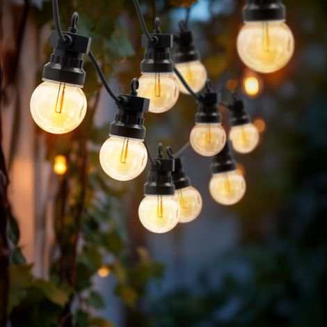 LED Außen Lichterkette 20 LED Glühbirnen mit Timer - 950 cm - Garten Dekobeleuchtung in warm weiß mit Stecker