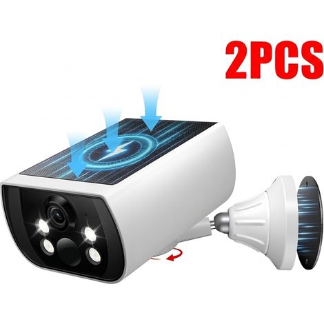 Lot de 2 Caméra de Surveillance Interieur / Exterieur WiFi sans Fil - 2K Camera Surveillance Batterie Panneau Solaire intégré, Étanche IP66, PIR détection, Détection Humaine AI, Vision Nocturne Couleu (1/5)