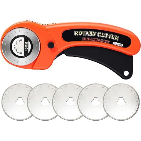 Cutter Rotatif Avec 5 Lames Rondes 45mm Coupe Papier Accessoire Couture Lames de Rechange Ne Découpe Précise Mécanisme Règle pour Patchwork Couteau Rotatif Tissu Cuir Scrapbooking(Orange) (1/5)