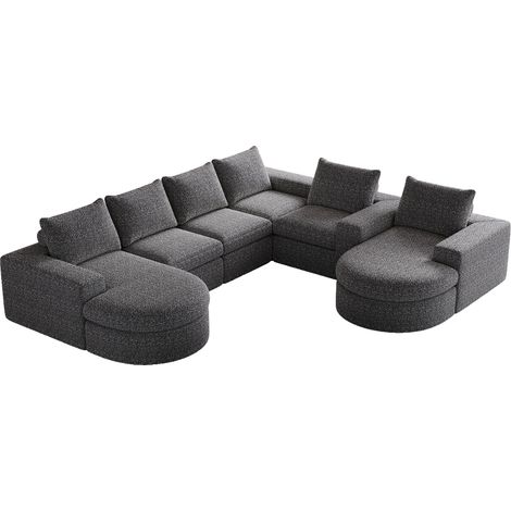 Canapé Chenille avec éléments incurvés et chaiselongue modular gris compression mousse sans cadre ZIPSOFA Canapé (1/5)
