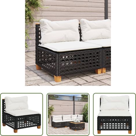Canapé extérieur - Canapé de jardin sans accoudoirs coussins noir résine tressée (1/5)
