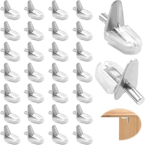 30 pièces de supports de tablette pour étagère, supports de 3 mm pour tablettes, supports en plastique avec goupille en acier, supports de sol en verre pour armoire, étagère, bibliothèque, ta (1/5)