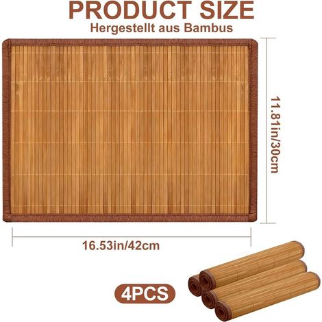 Lot de 4 sets de table lavables en bambou - 30 x 45 cm - Enroulables - Lavables - Résistants à la chaleur - Pour la cuisine