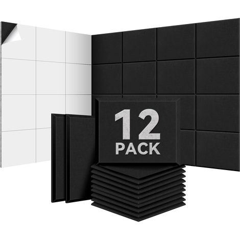Acoustic Wall Panels Pack of 12 15.50 m² Self-Adhesive Black 30×40×0.9cm, 230kg/m³, NRC 0.95 sound absorption to reduce echo in studio, office, bedroom or gaming. (1/5)