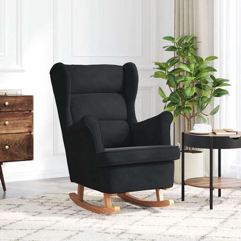 Vidaxl – Fauteuil à bascule en velours noir – Pieds en bois d'hévéa massif – Dimensions 78x93x97cm – Confort optimal avec mousse rembourrée