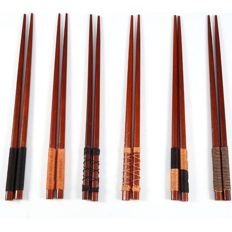Ensemble de 6 paires de baguettes en bois faites à la main, style japonais, pratiques et naturelles, vaisselle à offrir (1/5)
