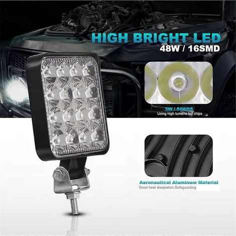 Barre lumineuse LED 12V 24V 48W, projecteur carré pour travaux (1/5)