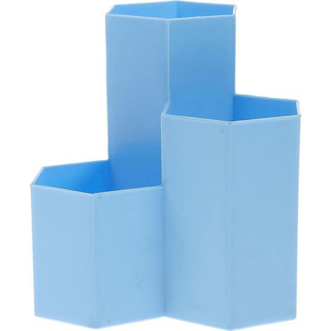 Boîte de rangement hexagonale créative pour stylos, en plastique, pour bureau, fournitures scolaires (bleu)