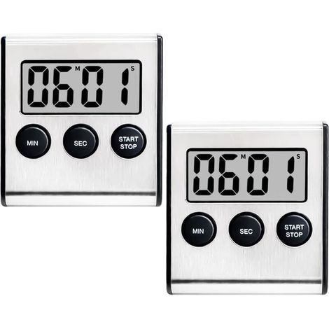 Set of 2 Kitchen Timers, Digital Timer with Loud Alarm, Magnetic Kitchen Timer Stopwatch, 100-Minute Countdown and Stopwatch for Cooking, Sports, Studying, Meetings (1/4)
