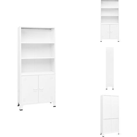 Bibliothèque industrielle Blanc 80x32x180 cm Acier - Bibliothèque Industrielle - Étagère Métallique - Rangement Livres - Meuble Salle À Manger - Décoration Intérieur