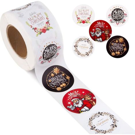 Autocollants 500 pièces Etiquette Autocollantes Noël,Autocollants d'enveloppe Présente des Autocollants Décoratifs Décoration de fête étiquettes de Noël 5 Modèles (2,5cm×1) (1/5)