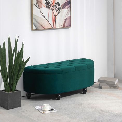 MEUBLIV banco arcón 120x46x42 cm verde oscuro – asiento capitoné, sin colchón (1/5)