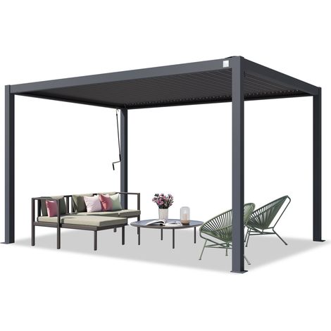 PRIMEYARD Pergola 3x4 m aluminium posts with louvered steel roof anthracite canopy