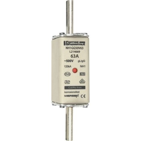 MERSEN FUSIBLE NH-ZERO NH1GG50V63 - TAILLE 1-63 A AC500 V - FUSIBLE NH 8430399001746 L214669