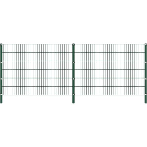 Pannello di recinzione con pali in ferro 349x120 cm verde vidaXL