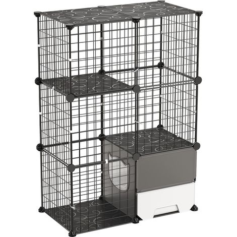 Mophorn Jaula para gatos de 3 niveles 71,1 x 45,5 x 104,1 cm, con plataformas y caja pequeña, estructura de metal resistente, ideal para comer, jugar y descansar, color negro (1/5)