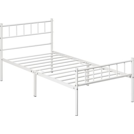 Yaheetech Struttura Letto in Ferro Battuto a Doghe in Metallo Bianco 90 x 200 cm (1/5)