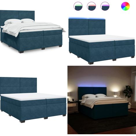 Boxspringbett mit Matratze Blau 200x200 cm Samt - Boxspringbett - Samtbett - LED Beleuchtung - Höhenverstellbares Kopfteil - Matratzenauflage - Home & Living
