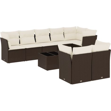 vidaXL Set Divani da Giardino 9pz con Cuscini Marrone in Polyrattan (1/5)