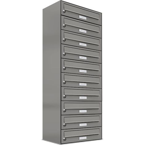 10er Premium Briefkasten Aluminiumgrau RAL Farbe 9007 für Außen Wand Postkasten (1/5)