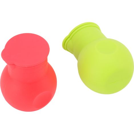 Set aus 2 multifunktionalen Schokoladenwärmtöpfen aus rotem und grünem Silikon für Mikrowelle und Backofen. (1/5)