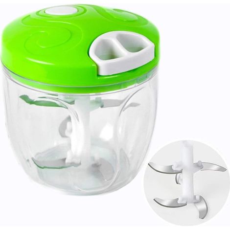 Presse-ail,Coupe Oignon/Coupe ail,Mini Hachoir Manuel, Hachoir Viande 5 Lames 900 ML, Mini mixeur Coupe legumes Multifonctions de Terre, Egg-Beater,Vanille,Aliments pour Bébés (1/5)