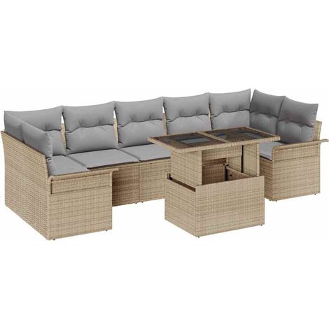 Garden Sofa Set with Cushion 8 pcs Beige Poly rattan vidaXL (1/5)
