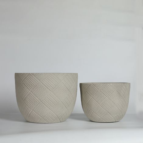 CAIziLot de 2 jardinières rondes en béton, grands pots décoratifs rustiques faits à la main pour l’extérieur et l’intérieur, avec trous de drainage pour jardin, maison et terrasse, 37 x 28 cm et 45 x 