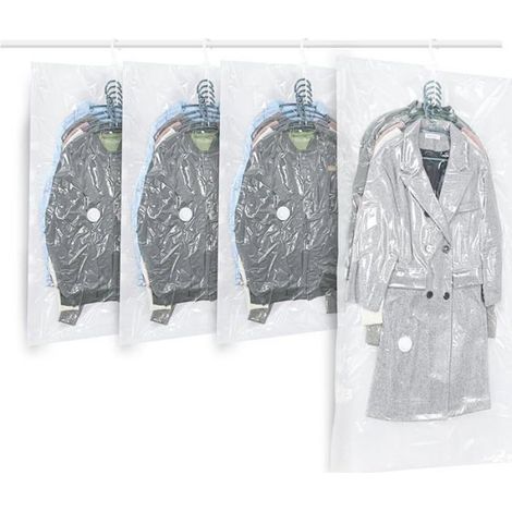 Lot de 4 sacs de Rangement sous Vide Suspendre pour vêtements Trparents et réutilisables Housse sous vide pour vetement 4 (1/5)