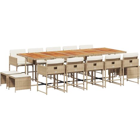 Maison Exclusive - 15-tlg. Garten-Essgruppe mit Kissen Beige Poly