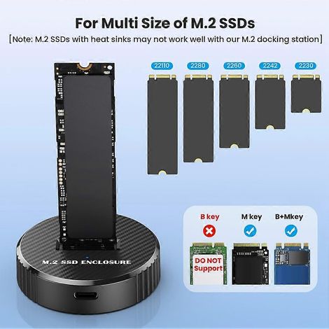 Station d'accueil d'extension M.2 NVMe SATA vers C, lecteur SSD, prend en charge les facteurs de forme 2280, 2260, 2242 et 2230, prise en charge du double protocole. (1/5)
