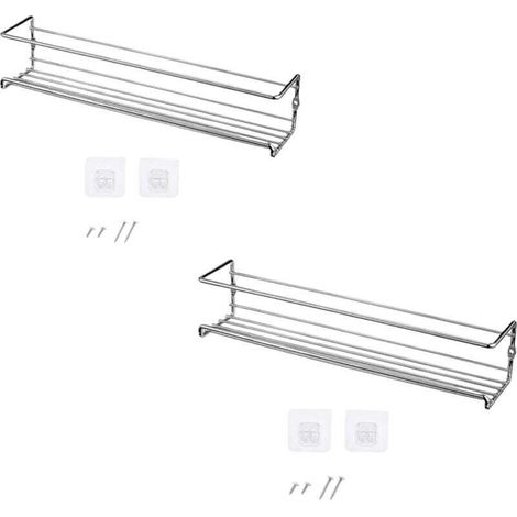 Étagère à épices murale en acier inoxydable, support à épices de cuisine, adhésif sans perçage, parfait pour 12/24 pots à épices, boîte de rangement à épices 29 x 6 x 6 cm (argent, lot de 2)