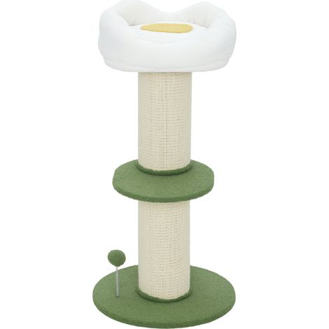 Arbre à chat fleur trois niveaux salon petit appartement 45 x 92 cm stabilité très renforcée poteau grattable scandinave cosy en sisal vert (1/5)