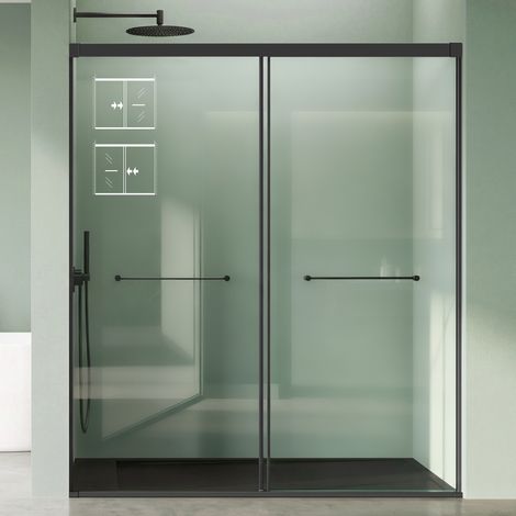 Mai & Mai Duschtür Nischentür dusche mit Doppelschiebetür in Schwarz,Duschkabine Duschabtrennung mit 8 mm ESG Glas 140x195cm (1/5)