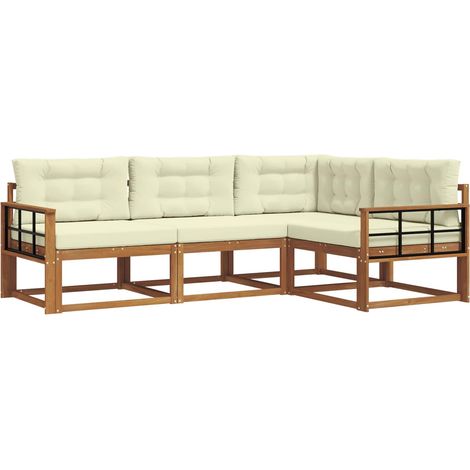 Outdoor Sofa Set with Cushion 4 pcs Natural and Cream vidaXL