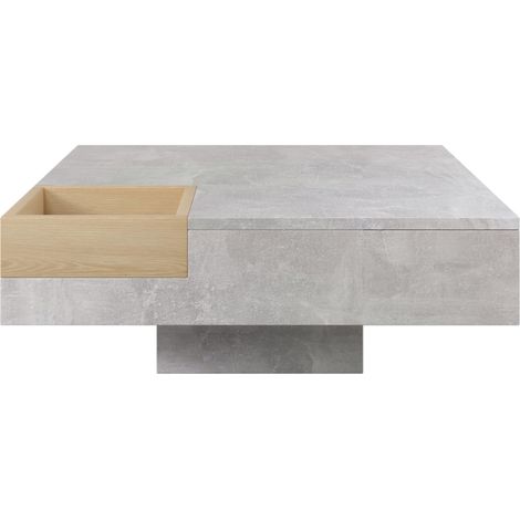 Tavolino da salotto 72 x 72 x 30 cm con box portaoggetti rimovibile, grigio cemento e effetto legno (1/5)