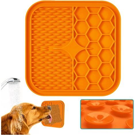 Hundematte mit Saugnapf, BPA-frei, angstlösend, blutloser Hundenapf, leicht zu reinigen, für die Hundepflege und -erziehung (klein (15 x 15 x 1 cm), orange) (1/5)