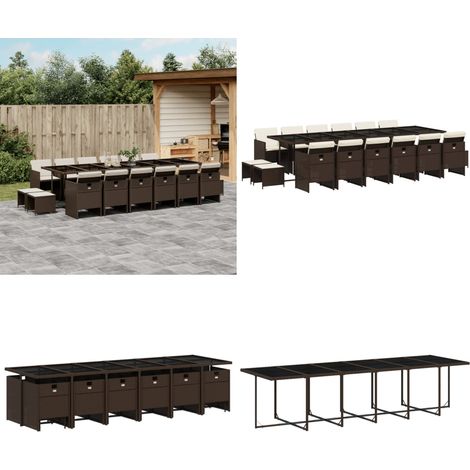 Ensemble à manger de jardin et coussins 17 pcs marron rotin - Ensemble Salon De Jardin - Meuble De Jardin - Résine Tressée - Mobilier D'extérieur - Table De Jardin - Home & Living (1/5)