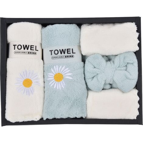 Draps de bain motif marguerite velours corail bleu blanc doux moelleux très absorbant ensemble de serviettes durables pour la maison hôtel (1/5)
