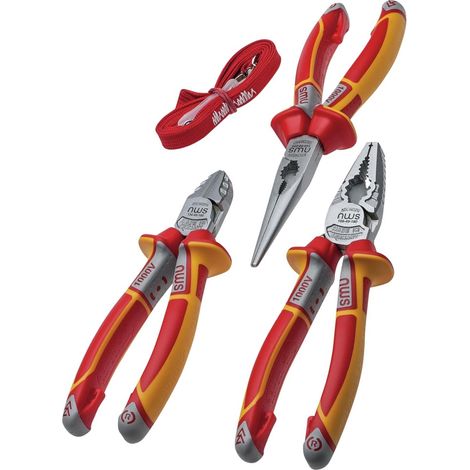 NWS 3Pc VDE 1000v Wire Side Cutter, Combination & Long Nose Pliers Set N782-3K